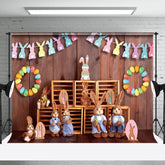 Aperturee - Aperturee Festive Easter Bunny Dolls Flag Holiday Backdrop